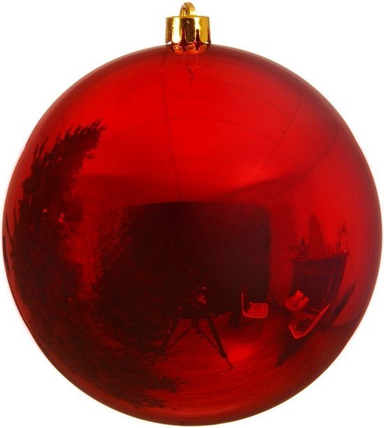 Decoris Kerstbal - rood - groot - 20 cm - kunststof - glans - kerstversiering