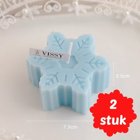Kaars - Kerst Kaars - Set van 2 - Sneeuwvlok - Blauw - Sneeuw - Snowflake - Aromatherapie Kaars - Figuurkaars