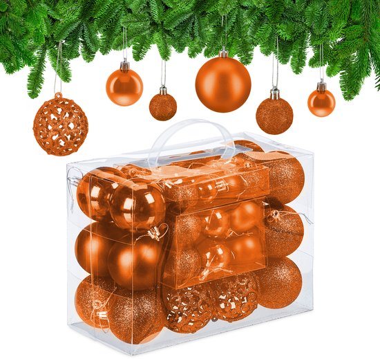 kerstballen - set van 50 - onbreekbaar - plastic - ∅ 3, 4 & 6 cm - oranje