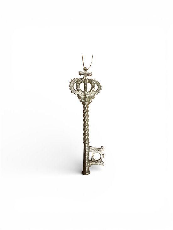 Sleutel met Kroon Hanger Goud – Decoratieve Polyester Sleutel – Kersthanger & Woondecoratie – 14 cm
