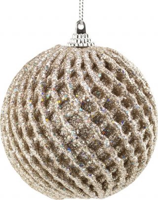 Cosy @ Home Kerstbal Wafeled Glitter Champagne D8cm