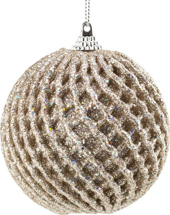 Cosy @ Home Kerstbal Wafeled Glitter Champagne D8cm