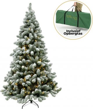 Ozocozy Kunstkerstboom - Kerstboom - 150 cm - Kunstkerstboom met LED-verlichting - Kerstboom met verlichting - 240 LED lampjes - 580 Takken - Met sneeuw - Frosted - Kerst - Inclusief opbergtas