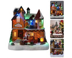 Cheqo® Kersthuisje Polyresin - Kersttafereel - Kerstdorp Huisje - Verlichting & Beweging - LED Trein