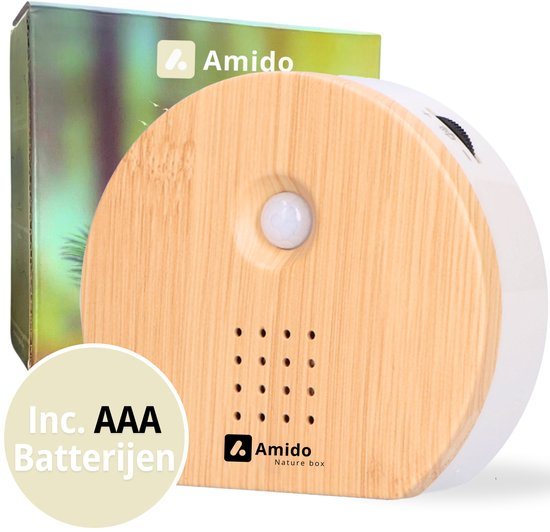 Amido® Vogelgeluiden Huisje met Sensor - Incl. Batterijen en 5 Natuurlijke Geluiden - Bamboe - Vogelhuisje Met Geluid