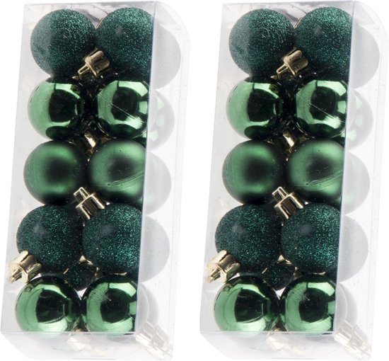 40x stuks kleine kunststof kerstballen donkergroen - Mat/glans/glitter - Onbreekbare plastic kerstballen - Kerstversiering