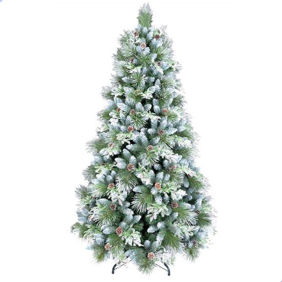 AG Kerstboom met verlichting & kerstversiering - Kunstkerstbomen - Sneeuw -210 cm - 1150 Takken - Zeer Dicht Takkenstelsel - 1 Taksoort - Eenvoudige Opbouw Zonder Gereedschap - Wit - Kunstkerstboom Net Echt - Volle Kerstboom