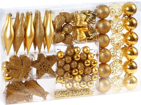 Deuba Kerstboomballen - Set van 102 Kunststof Ø3-6cm - Mat Glanzend Goud