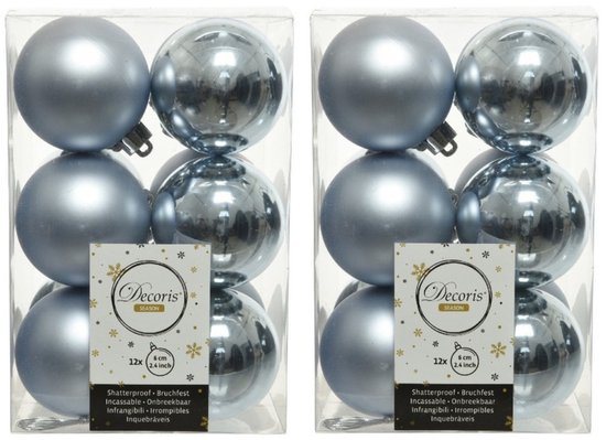 Decoris kerstballen - 24x st - grijsblauw - D6 cm - kunststof - mat/glans - kerstversiering
