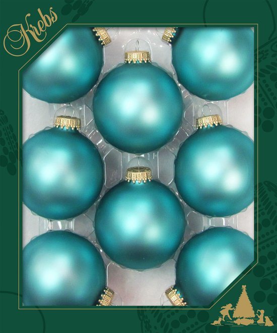 Krebs Kerstballen - 8x - spa blauw velvet - 7 cm - glas - luxe kerstversiering ballen