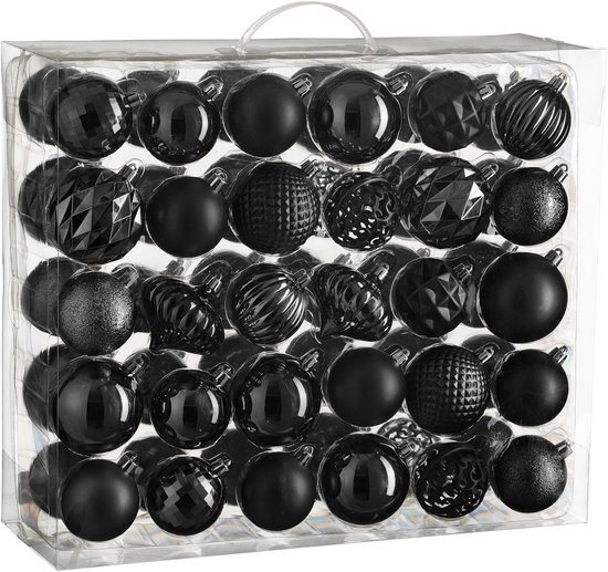 House of Seasons Kerstballen Set - 60 Stuks - Ø7 cm - Onbreekbaar - Zwart