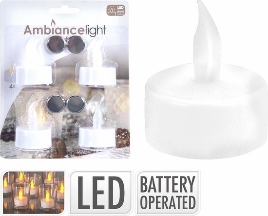 Excellent Houseware Theelichtjes LED op batterijen - Waxinelichtjes met batterijen - 3.6cm - 4 stuks