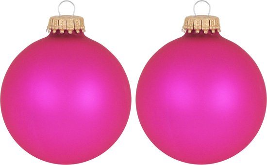 Krebs Kerstballen - bubbelgum roze - 8x - glas - 7 cm - mat - knalroze/felroze - kerstversiering