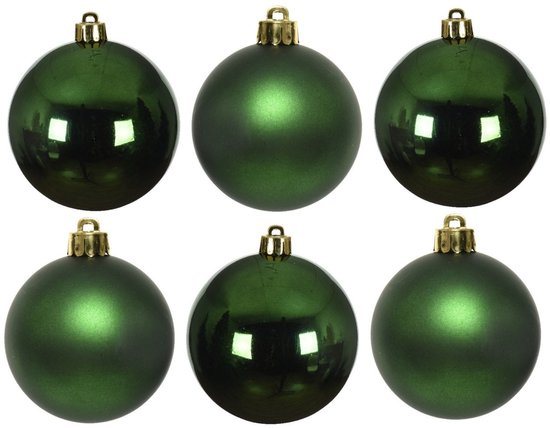Decoris Kerstballen - 6x stuks - donkergroen - glas - 8 cm - Glans/glanzende - Kerstboomversiering donkergroen