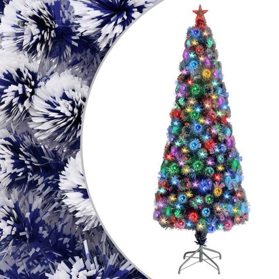 vidaXL - Kunstkerstboom - met - verlichting - 210 - cm - glasvezel - wit - en - blauw