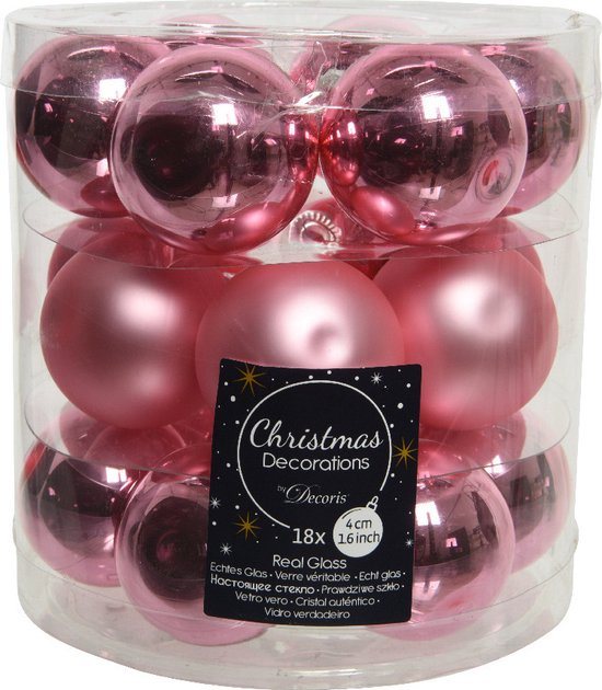 Decoris Kleine kerstballen - 18x st - lippenstift roze - D4 cm - glas - kerstversiering