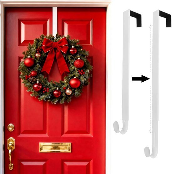 Kranshanger - 1 stuk - Kerstkrans hanger - verstelbaar van 38 tot 65 cm - Kranshanger voor voordeur - Haken - deurhanger - kerstkransen ophangen - voor deur voor kerstkransen, decoraties en haak - wit