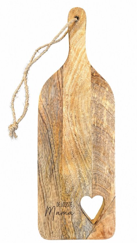 Mango houten serveerplank “De liefste Mama” – Moederdag cadeau – 40x13 cm – Serveerplank met hart - Moederdag - Cadeau mama