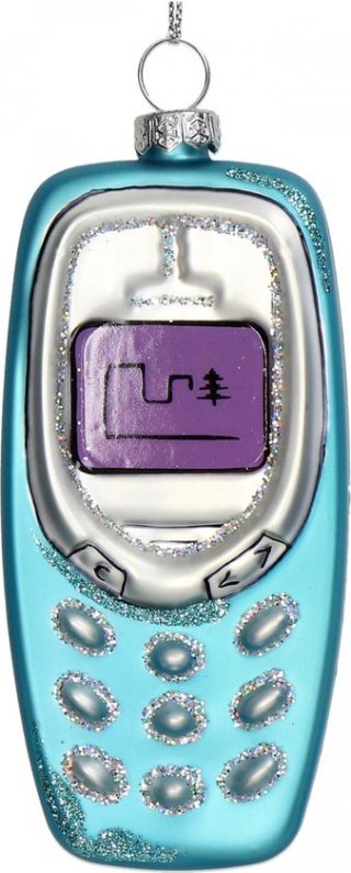 HD Collection Ornament kerstbal Mobiele Telefoon Glas Blauw 11.4 cm