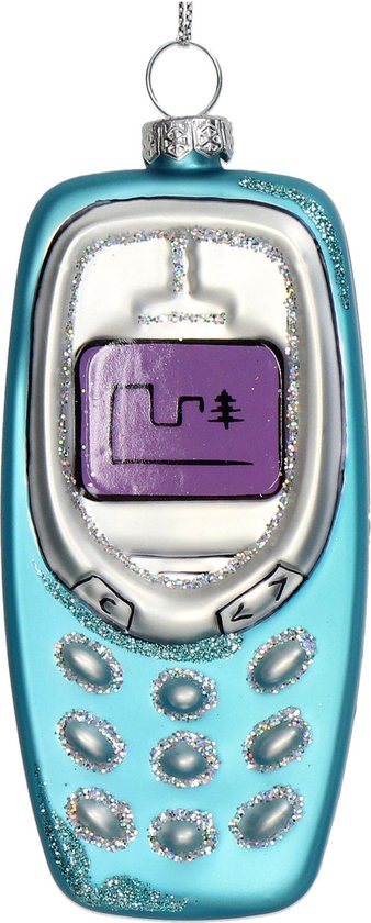HD Collection Ornament kerstbal Mobiele Telefoon Glas Blauw 11.4 cm