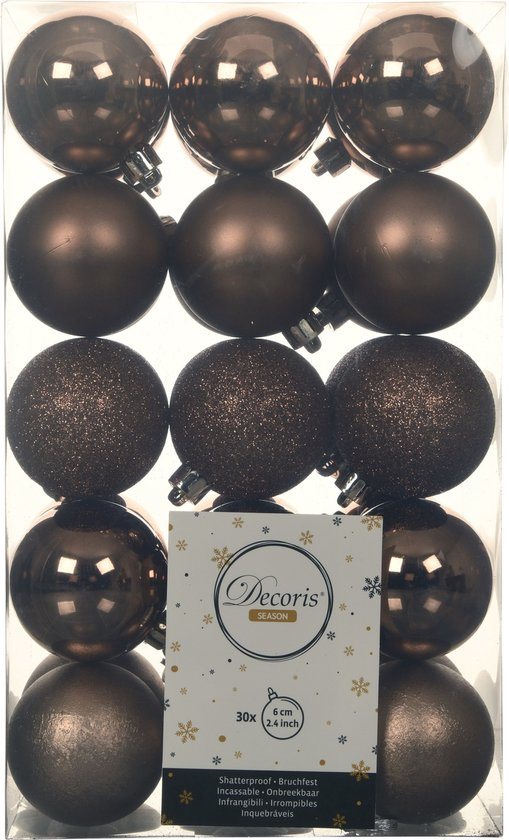 Decoris kerstballen - 30x st - walnoot bruin - D6 cm - kunststof - kerstversiering