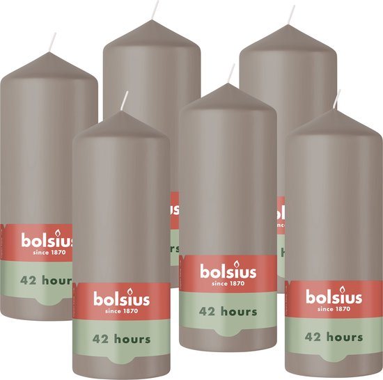 Bolsius - Gladde Stompkaarsen - Taupe - 6 stuks - 15cm - 42 Branduren