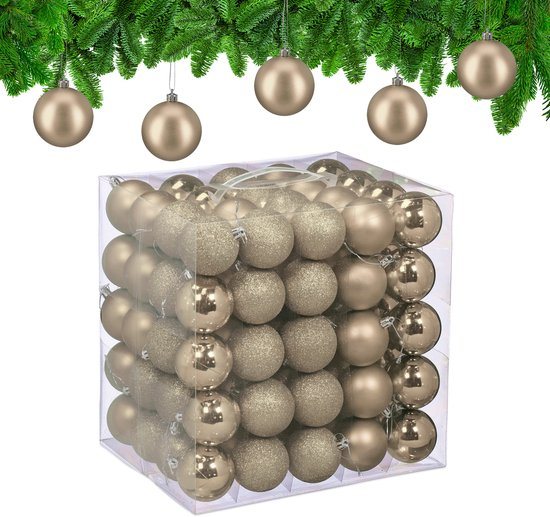 kerstballen set van 100 - Ø 6 cm - kunststof - onbreekbaar - champagne