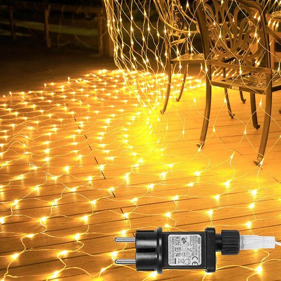 MUPOO Netverlichting LED Lichtgordijn Binnen & Buiten - Voorzien van Geheugenfunctie en 8 Lichtstanden, IP44 Waterdicht, Laag Voltage en Energiezuinig. Perfecte Kerstverlichting voor Raam, Muur en Tuin - Warm Wit 2x2 meter 144 LEDs