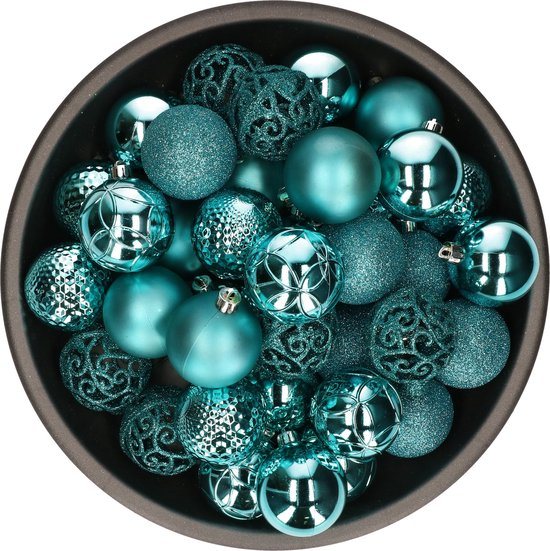 Bellatio Decorations kerstballen - 37x st - turquoise blauw - D6 cm - kunststof - onbreekbaar - kerstversiering