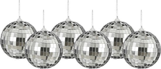 House of Seasons Discobal kerstballen - 6x st- zilver - 8 cm - foam - spiegelbol