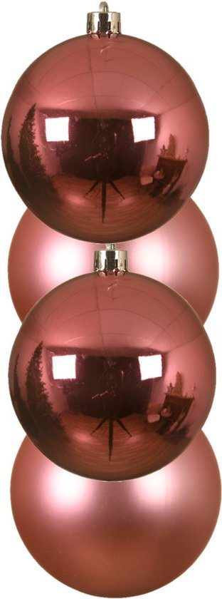 Decoris Kerstballen - 4x st - lippenstift roze - D10 cm - kunststof - kerstversiering