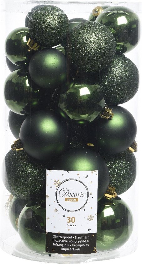Kerstballen set 30-delig | kunststof/onbreekbaar | dennengroen | diverse maten