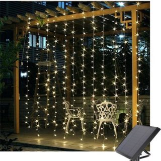Specilights LED Lichtgordijn 3*3 meter op Zonne-energie - 304 Lampen - Extra warm wit - Waterdicht