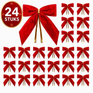 Kerststrikken Rood - 24 Stuks - Fluweel - met Binddraad - Voor Kerstboom