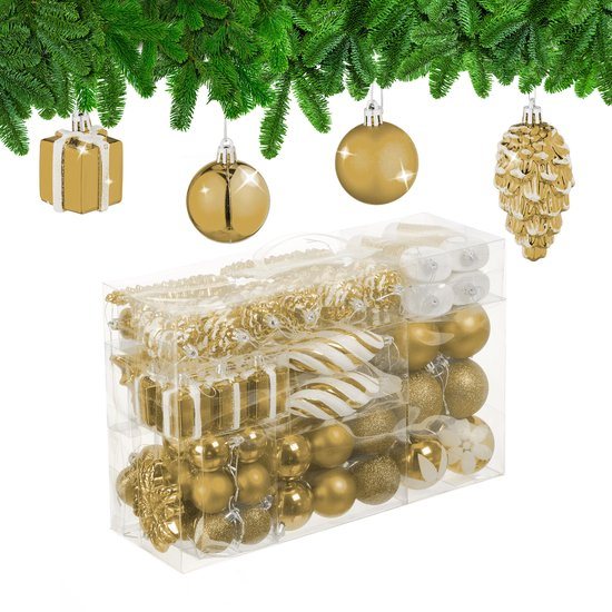 kerstballen - set van 72 - plastic - onbreekbaar - hartjes - sokjes - goud