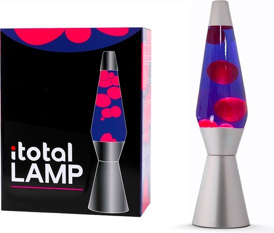 i-Total Lavalamp - Lava Lamp - Sfeerlamp - 40x11 cm - Glas/Aluminium - 30W - Paars met roze Lava - Zilvergrijs - XL2343