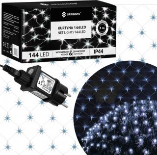Springos Lichtgordijn | IJspegel Verlichting | Inclusief USB En Afstandsbediening | 144 LED | Koel Wit | Raster