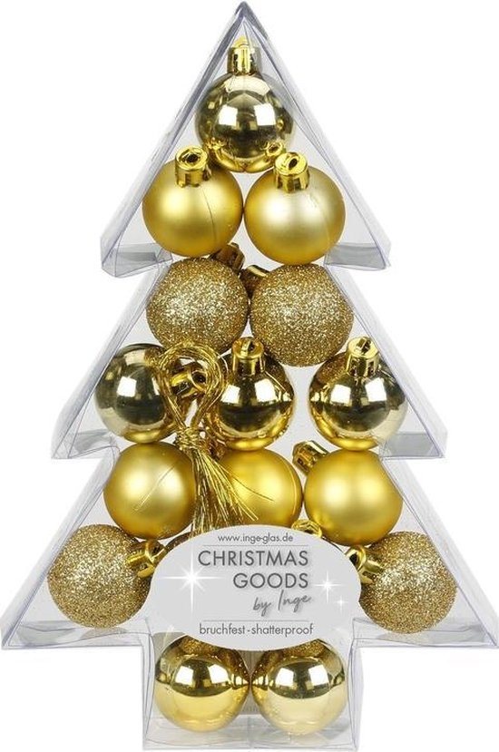 17x Gouden kunststof kerstballen pakket 3 cm - Kerstboomversiering goud