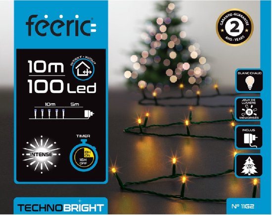 Feeric lights Kerstverlichting - warm wit - 10 meter - 100 led lampjes - groen snoer