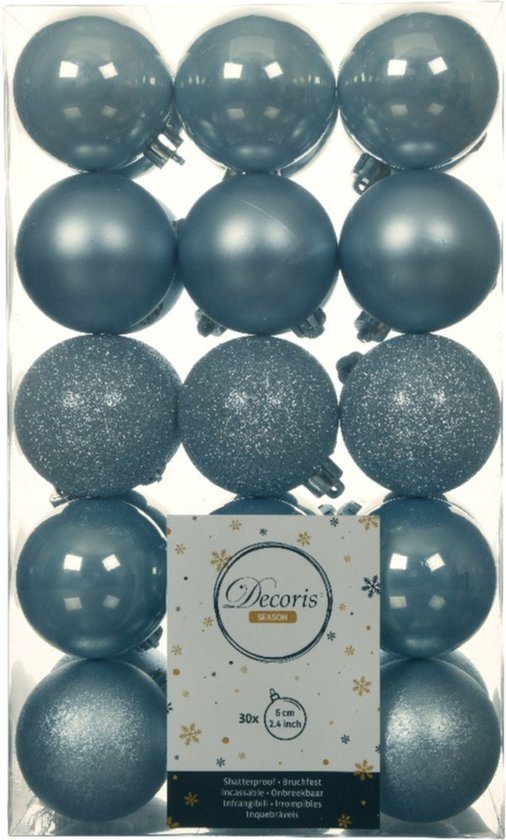Decoris kerstballen - 30x st - lichtblauw - D6 cm - kunststof - kerstversiering