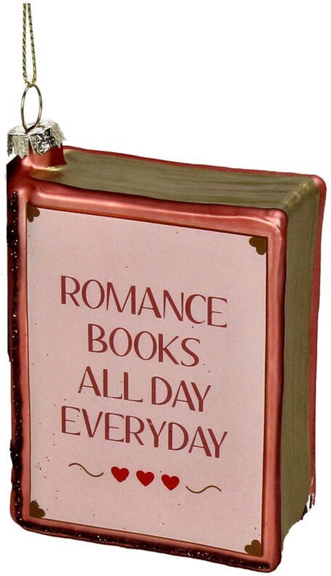 HD Collection – Glazen Kerstornament Hanger – Romantiek Boek Design – Roze – 11,4 cm – Sfeervolle Kerstdecoratie