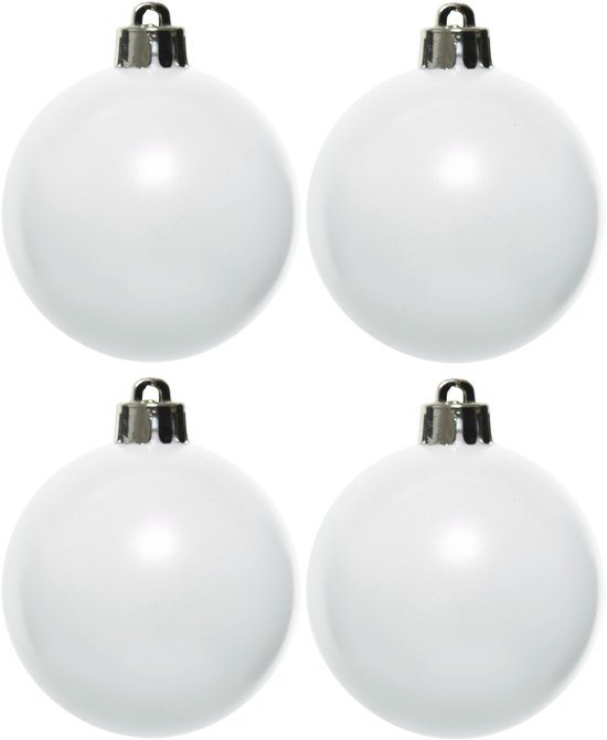 Decoris Kerstballen - 4x st - wit - 10 cm - kunststof - kerstversiering