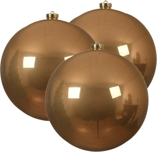 3x stuks kunststof kerstballen toffee bruin - 14 cm - glans - Onbreekbare plastic kerstballen