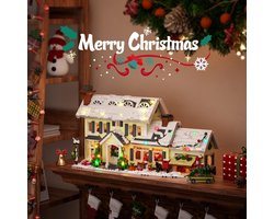 Bibeenah Kersthuisjes – Bouwstenen Kersthuis met Verlichting en Sneeuwdorp met Clark’s Auto – Creatief Kerstspeelgoed voor Kinderen & Gezinnen – Feestelijke Miniatuur Decoratie