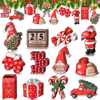 24-delige Rode Houten Kerstdecoratieset – Klassieke Kersthangers voor een Warme en Sfeervolle Kerst