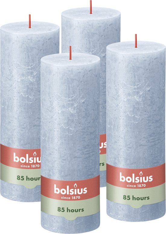 Bolsius - Rustieke Kaars - 4 Stuks - Licht Blauw - Sky Blue - 19cm