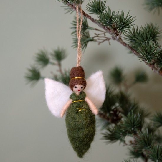 Hanger Vilt - Engeltje Groen & Goud - 13cm - Fairtrade