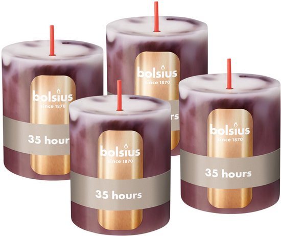 Bolsius Marmer Stompkaars - Marble - Rood - 4 stuks - 8 cm - 35 Branduren