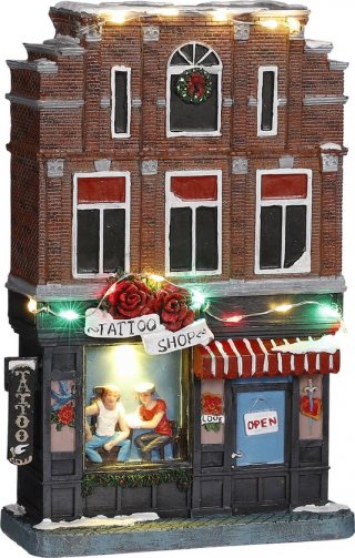 Luville - Tattoo shop battery operated - l17xb7xh25cm - Kersthuisjes & Kerstdorpen