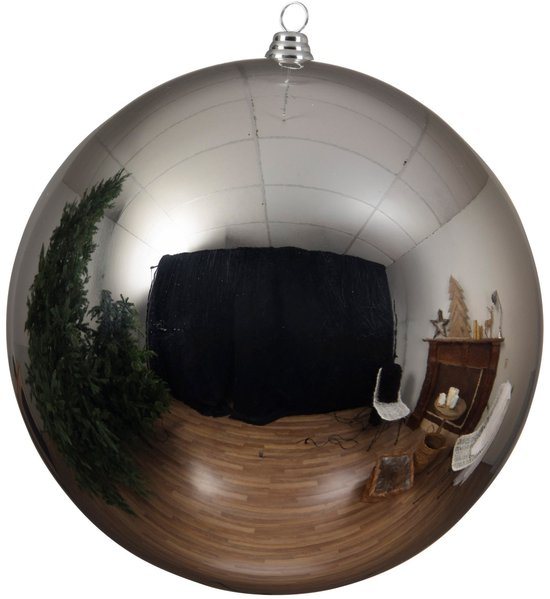 Decoris Kerstbal - zilver - groot - 20 cm - kunststof - glans - kerstversiering